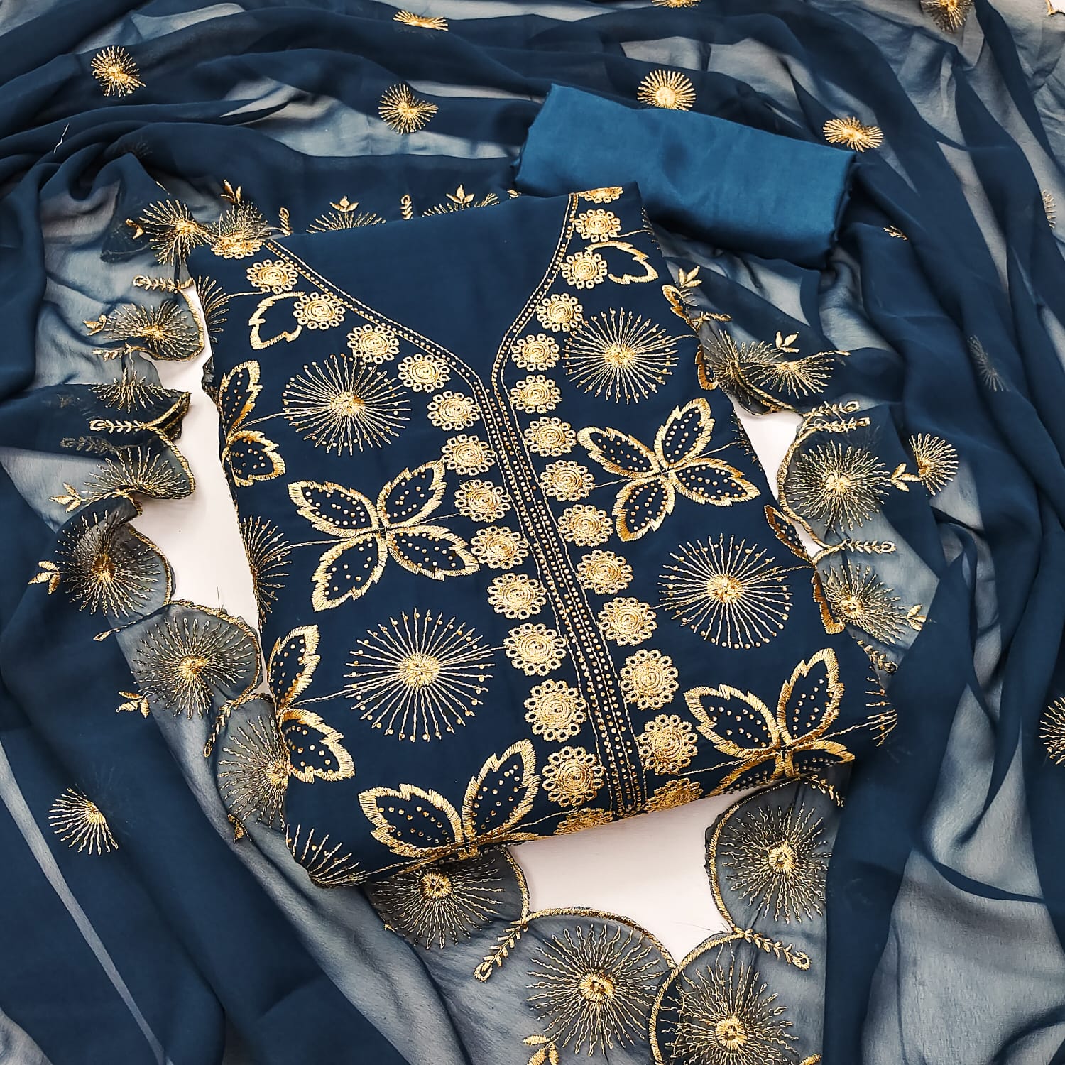 Designer Georgette Jari Work Suit with Swarovski Diamond Detailing