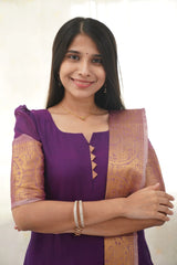 Graceful Violet South Cotton Kurti with Golden Border – A Stunning Ethnic Look for Any Event