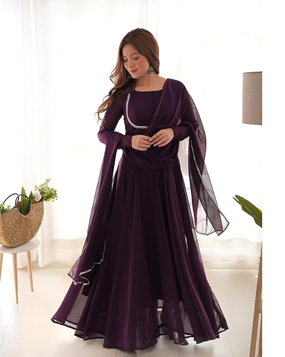 Set Gaun Georgette Bercetak Bergaya Bergaya Dengan Dupatta