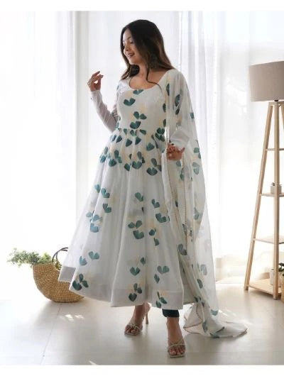 Set Gaun Georgette Bercetak Bergaya Bergaya Dengan Dupatta