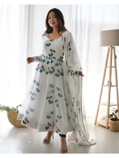 Set Gaun Georgette Bercetak Bergaya Bergaya Dengan Dupatta