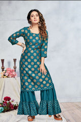 Cetakan Kerajang Kurti dengan Palazzo Pant