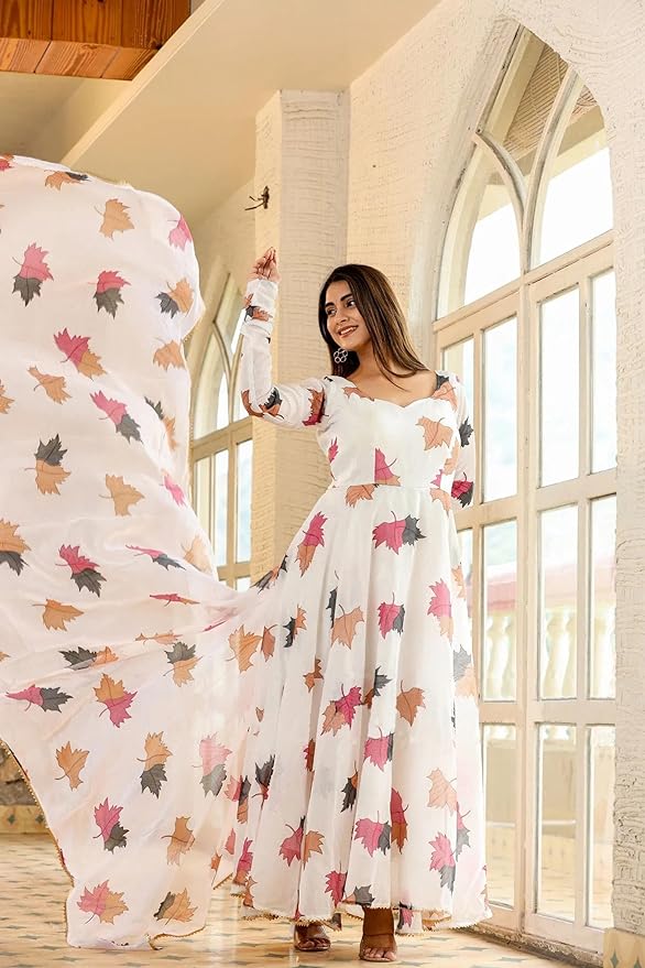 Set Gaun Georgette Bercetak Bergaya Bergaya Dengan Dupatta
