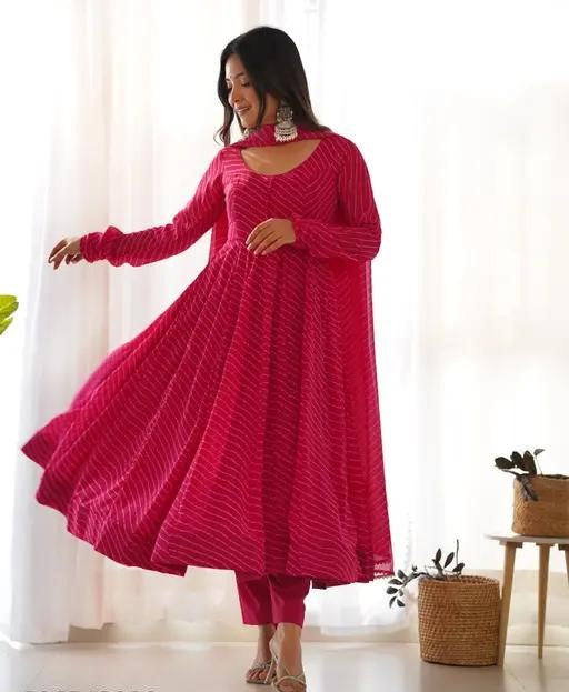 Set Gaun Georgette Bercetak Bergaya Bergaya Dengan Dupatta