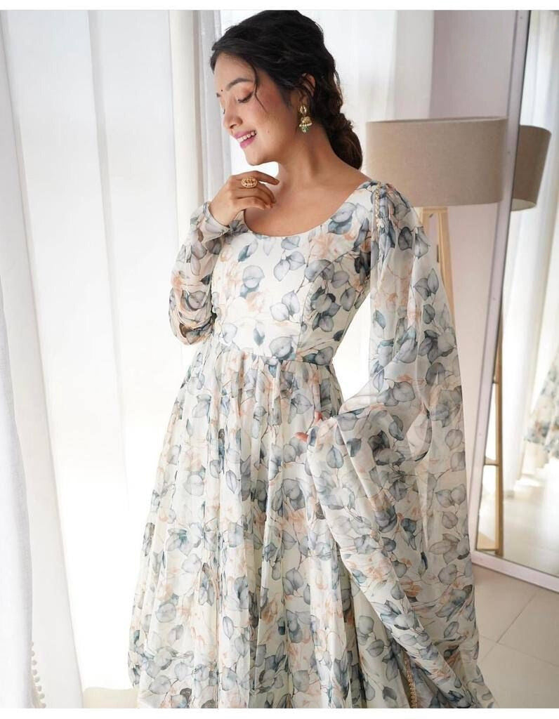 Set Gaun Georgette Bercetak Bergaya Bergaya Dengan Dupatta