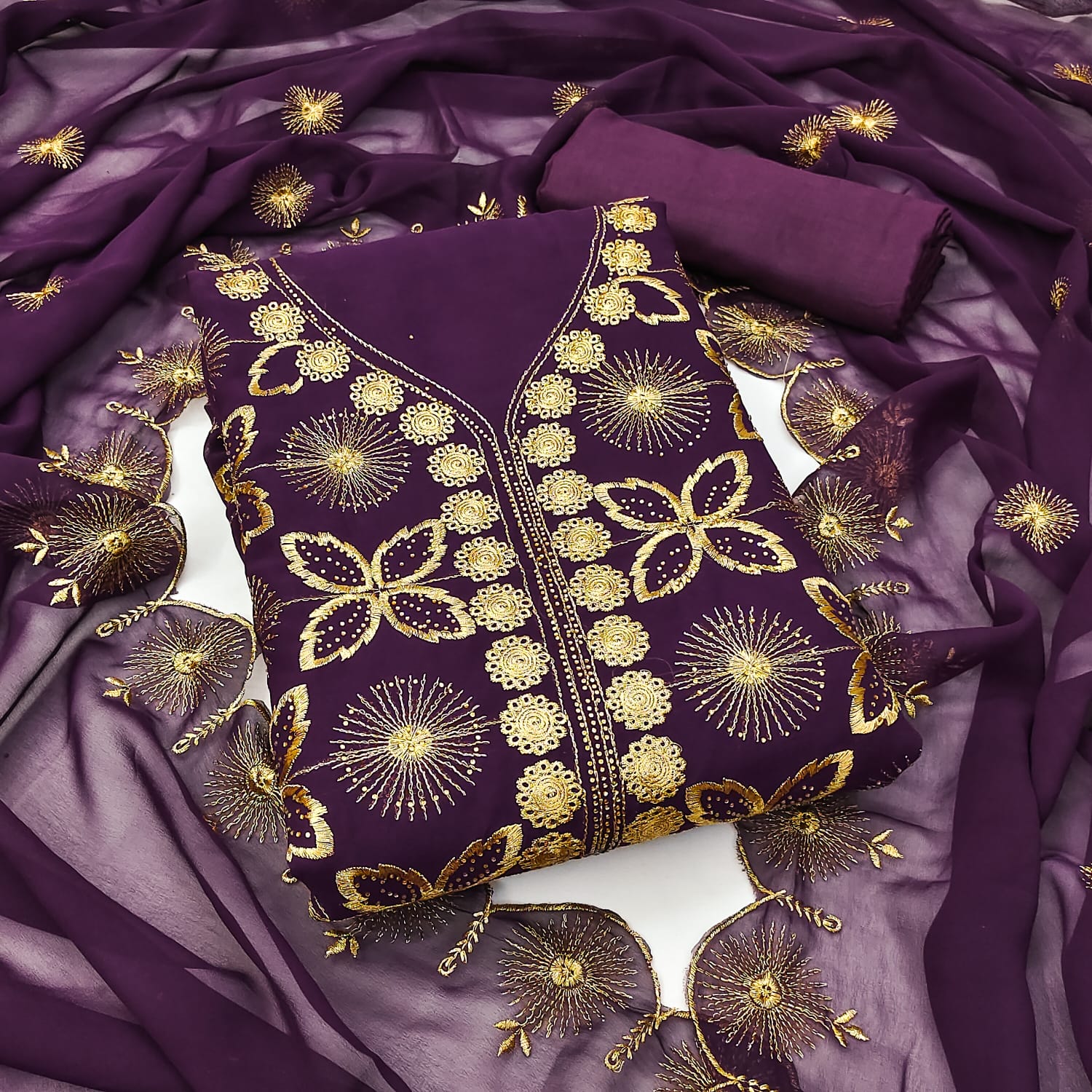 Designer Georgette Jari Work Suit with Swarovski Diamond Detailing
