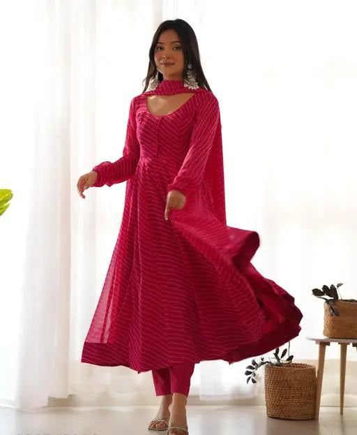 Set Gaun Georgette Bercetak Bergaya Bergaya Dengan Dupatta