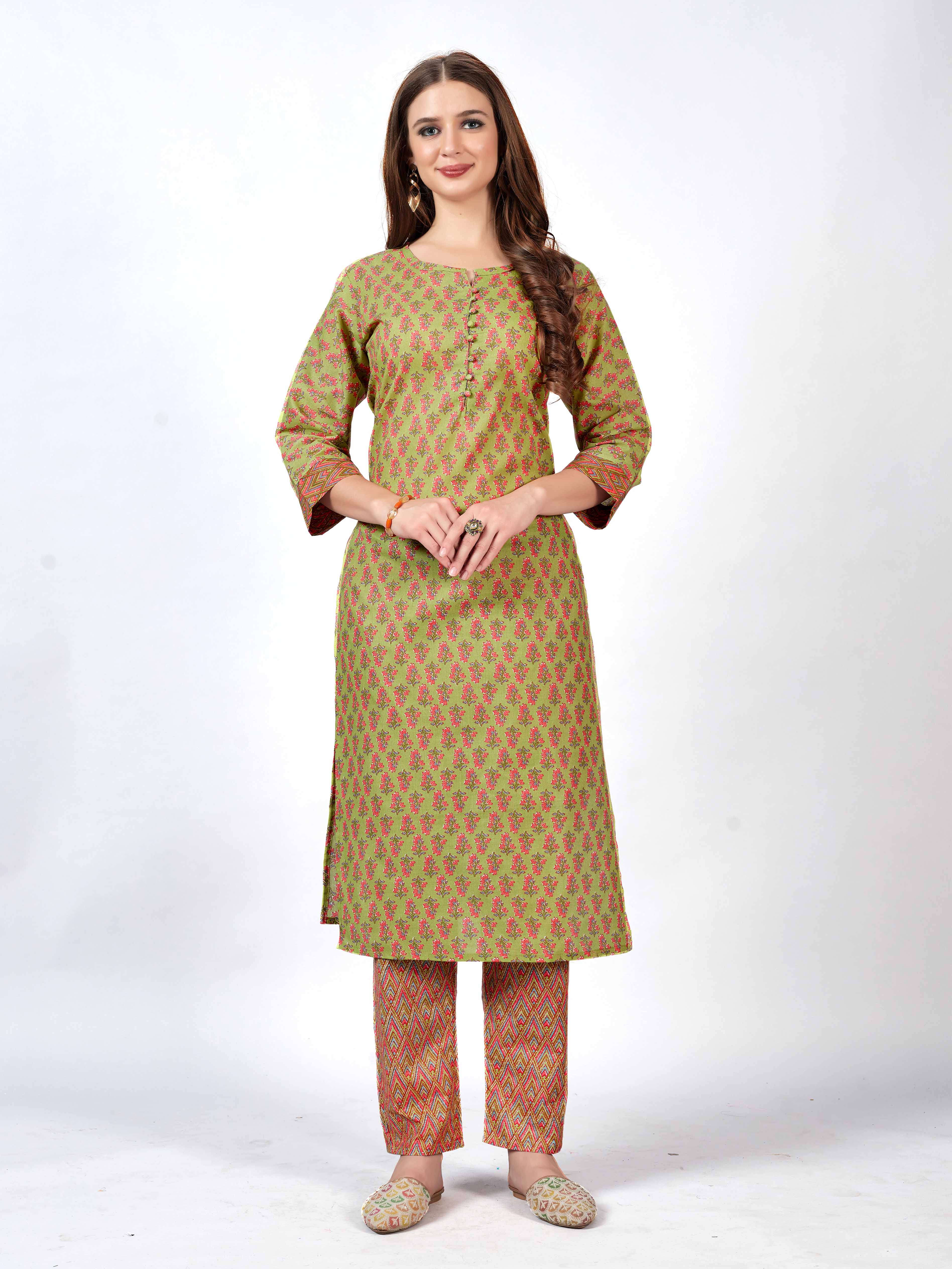 Set Kurti dan Seluar Bercetak Bandani Kapas Wanita Bergaya - Sesuai untuk Setiap Majlis!