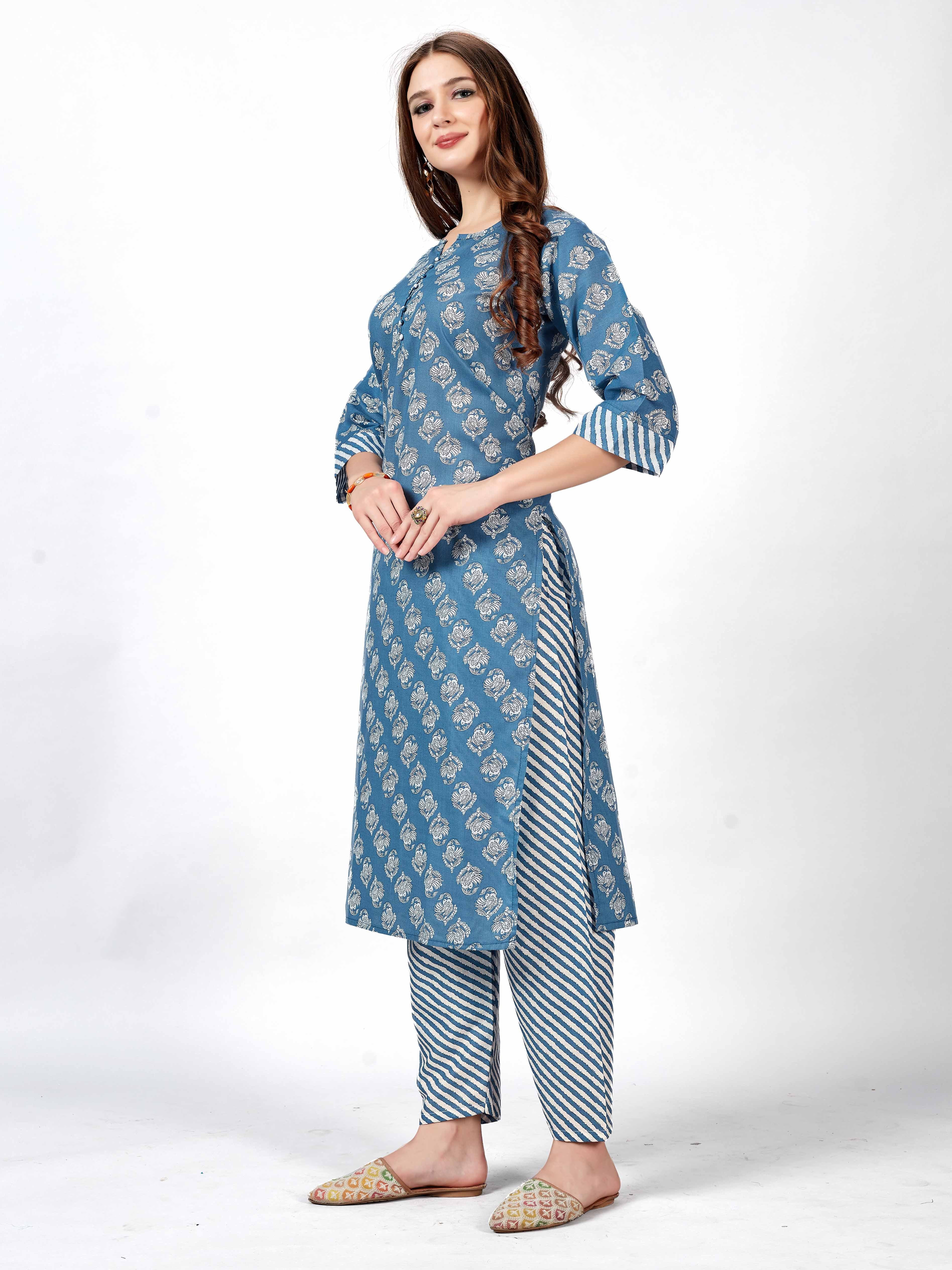 Women's Cotton Printed Kurti And Pant Set./Bandani mencetak kurti dan set pant.