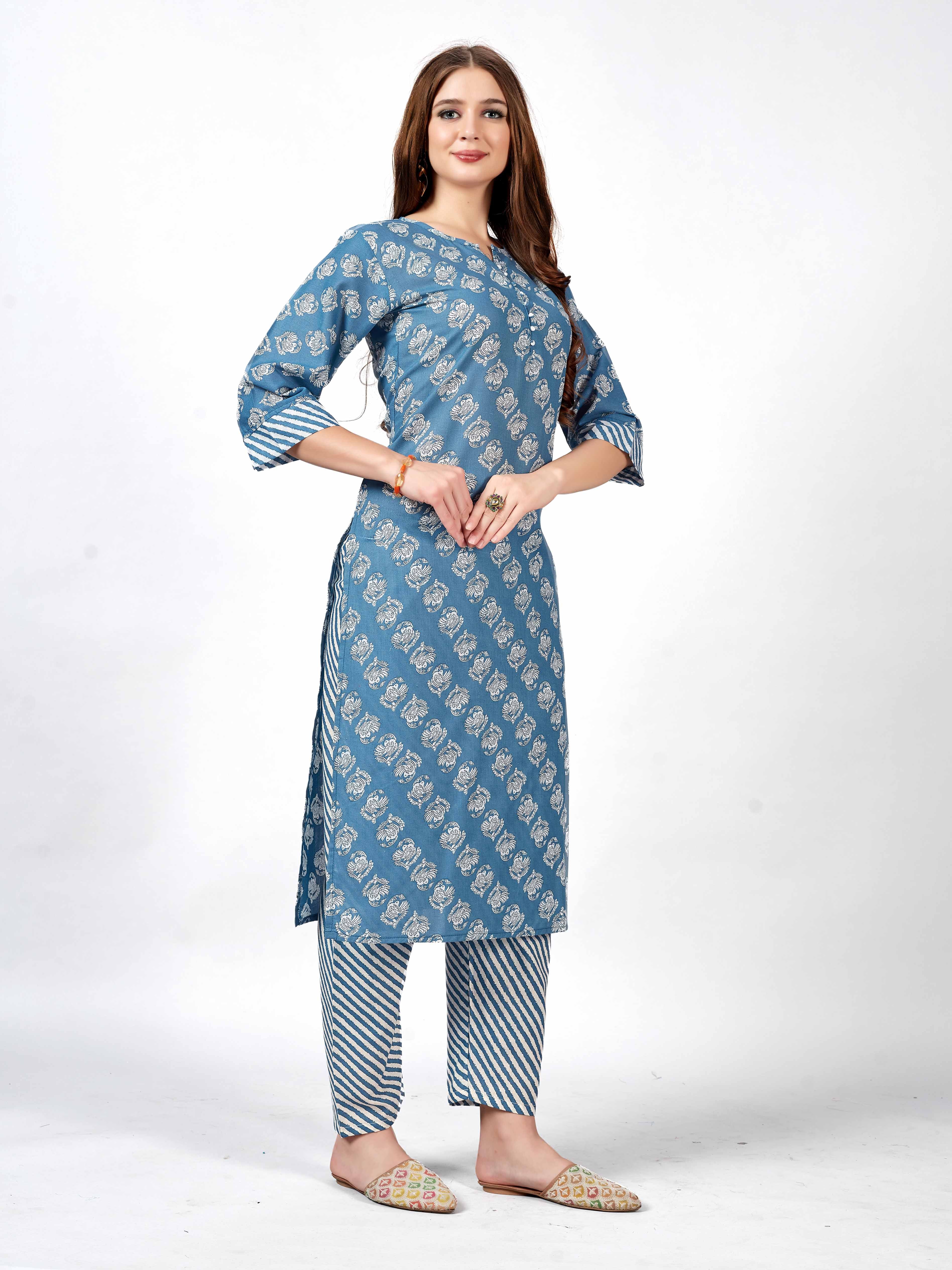 Set Kurti dan Seluar Bercetak Bandani Kapas Wanita Bergaya - Sesuai untuk Setiap Majlis!