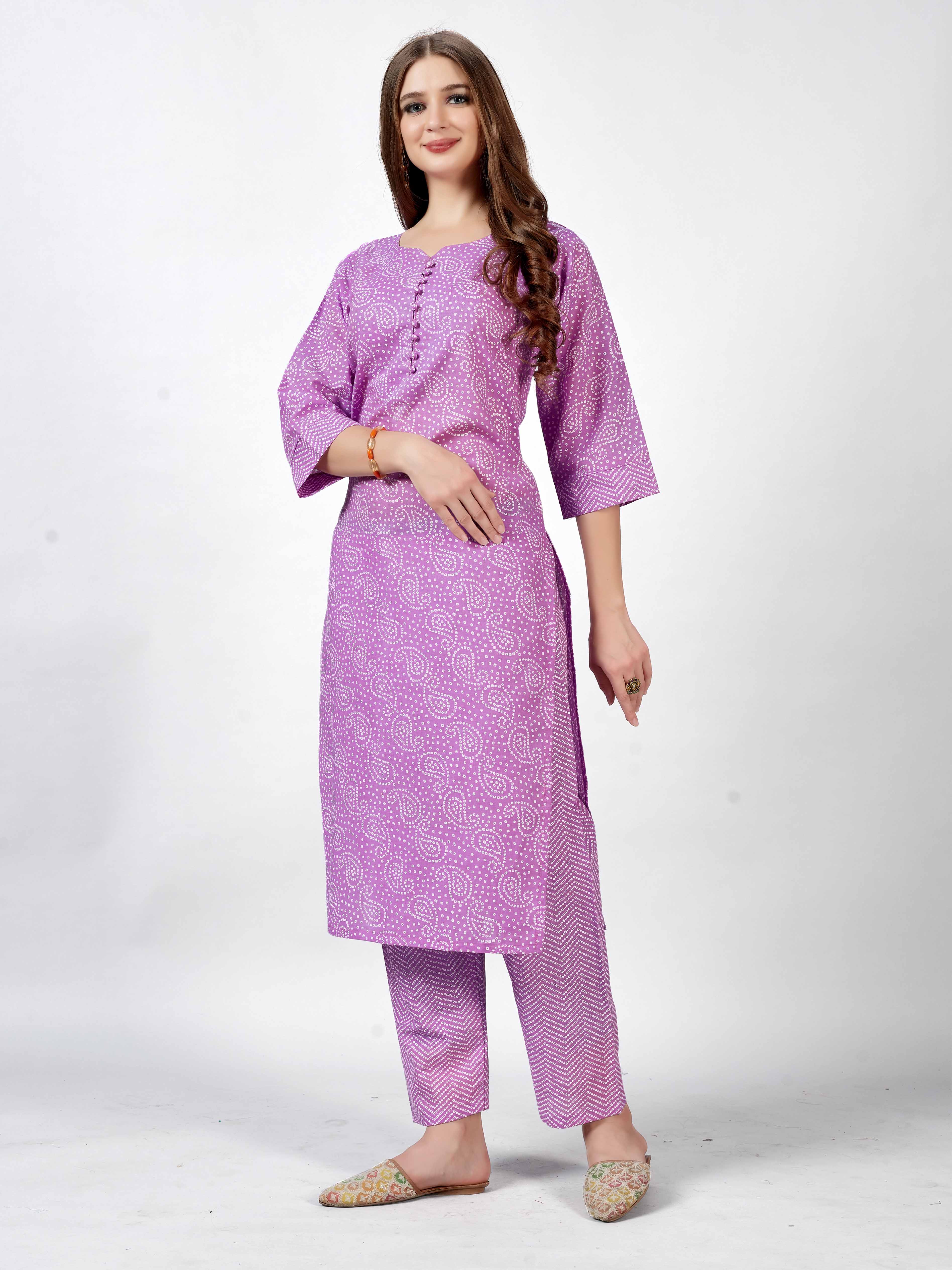 Cotton Bandhani Digital Printed Kurti and Pant Set