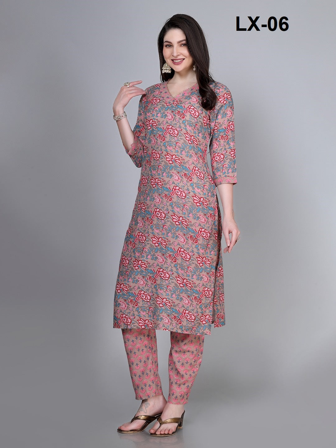 Comfortable and Stylish Cotton Work Kurti and Pant Set with Printed Design