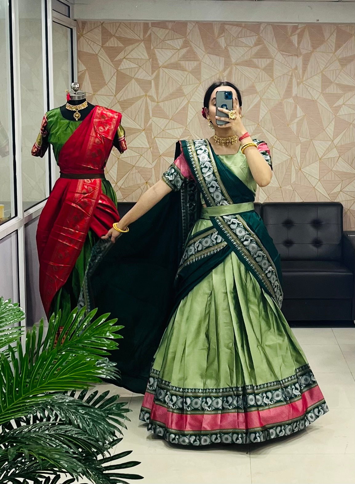 Half Saree Kanjivaram Silk Lehenga & Banarsi Dupatta