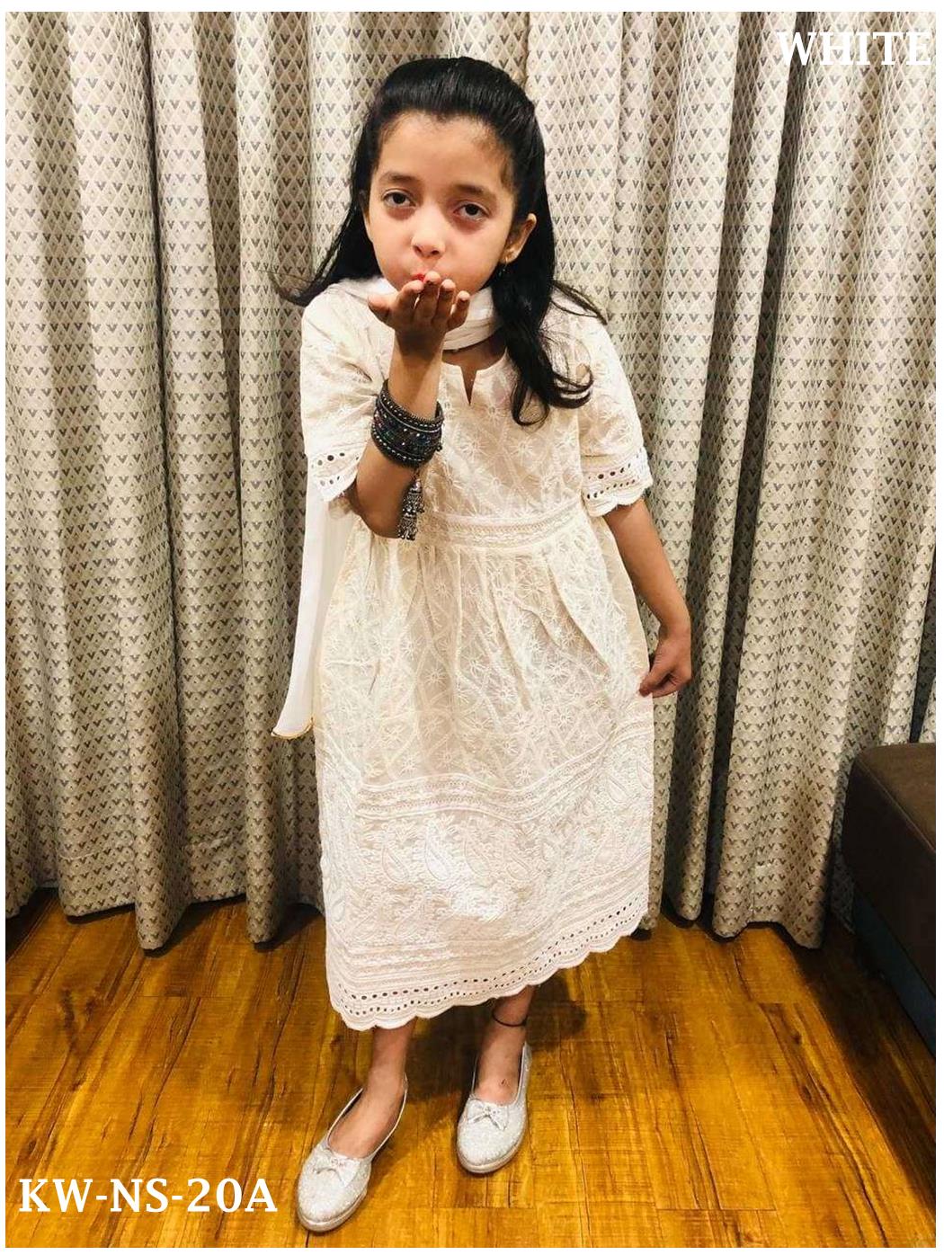 Chikankari Readymade Gown With Dupatta For kids