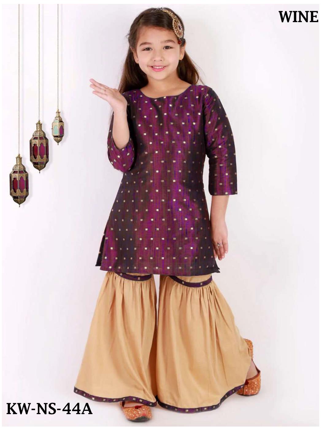 Satin silk Kurti & Sharara Set For Kids