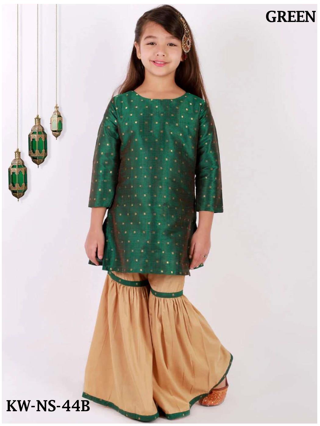 Satin silk Kurti & Sharara Set For Kids