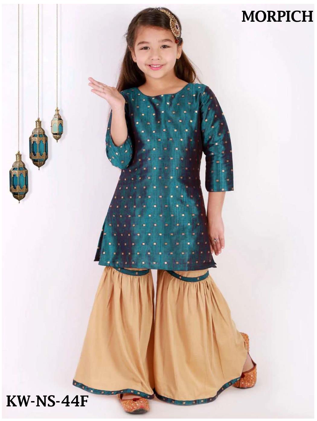 Satin silk Kurti & Sharara Set For Kids