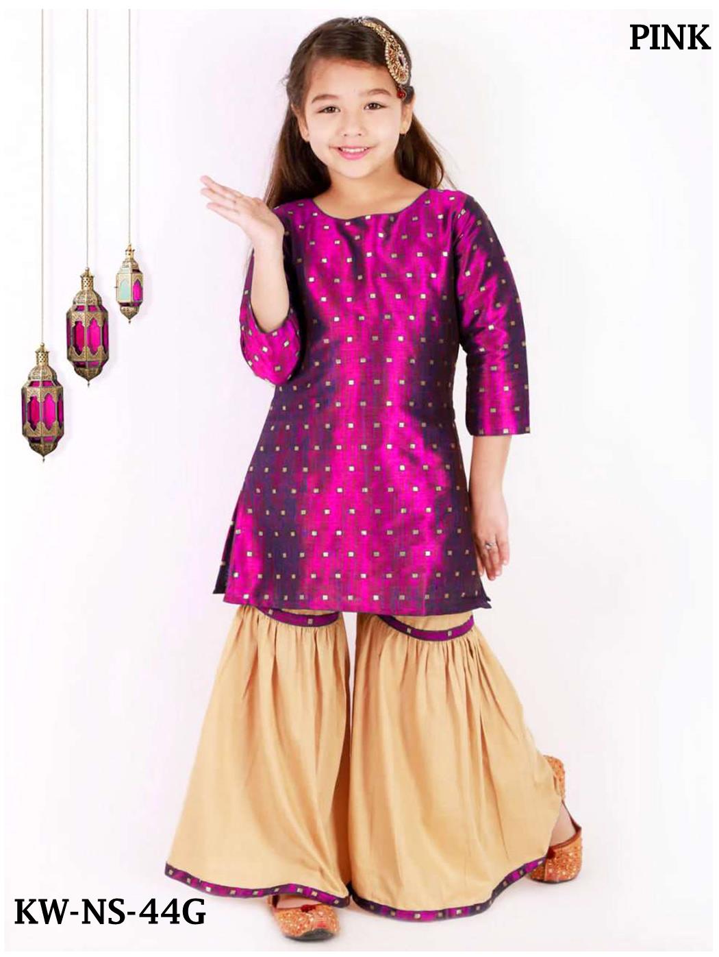 Satin silk Kurti & Sharara Set For Kids