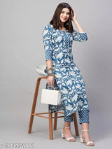 Charming Prints: Beautiful Women's Kurti & Pant Set to Refresh Your Style!