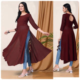 Presenting Trendy Casual Wear Faux Georgette Side Slit Cut Solid Kurti