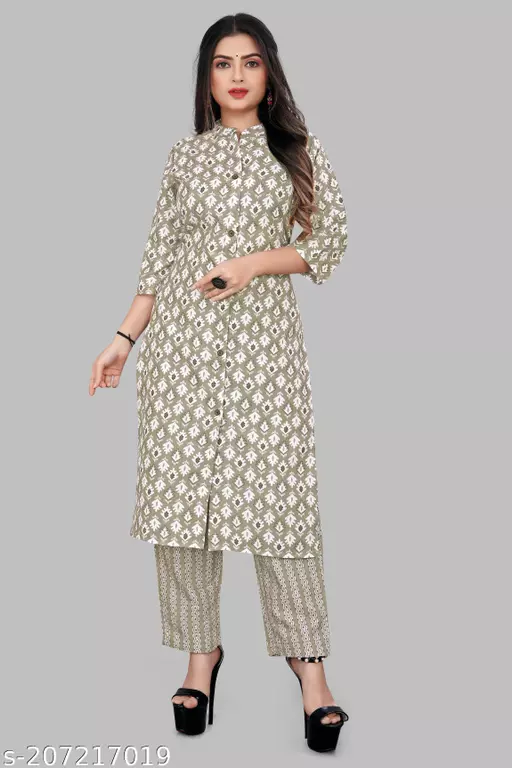 Set Kurti &amp; Seluar Bercetak Wanita Rekaan Cantik – Sesuai untuk Mana-mana Musim