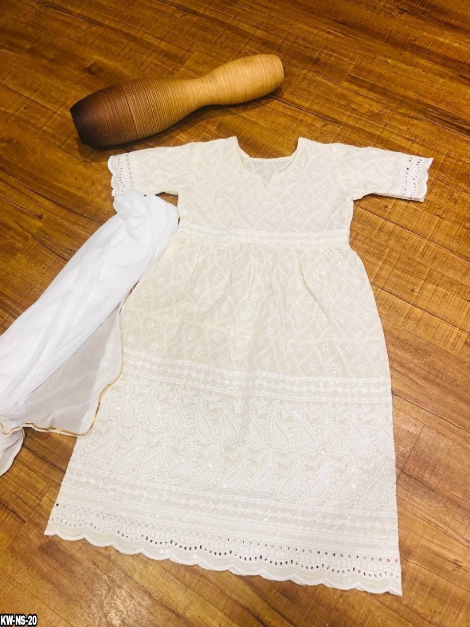 Chikankari Readymade Gown With Dupatta For kids