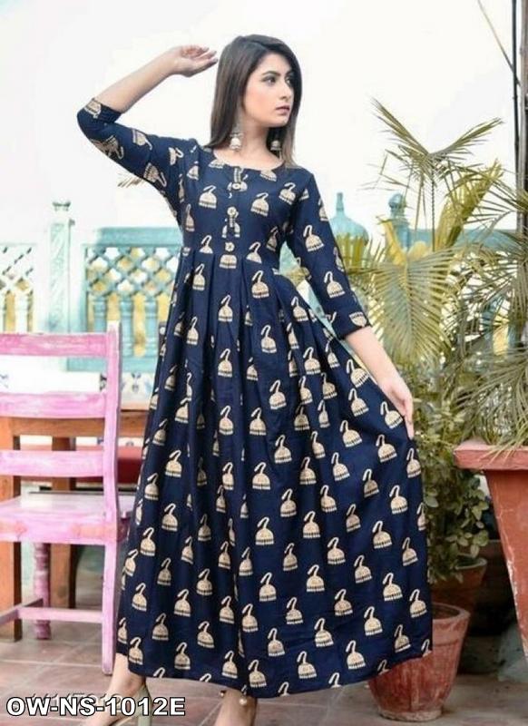 Punjabi Maxi Printed Gown Heavy Crepe Fabric/Punjabi Maxi bercetak kain krep berat