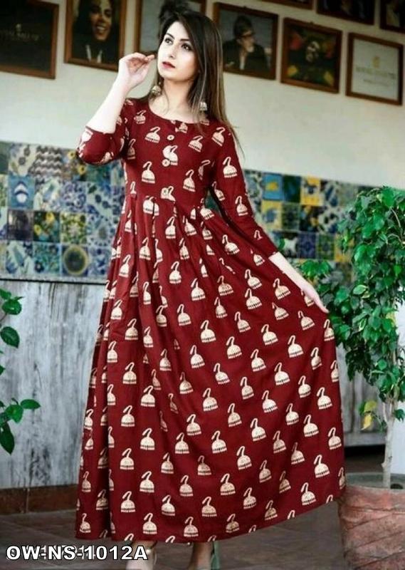 Punjabi Maxi Printed Gown Heavy Crepe Fabric/Punjabi Maxi bercetak kain krep berat