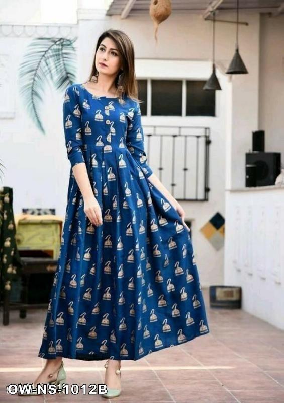 Punjabi Maxi Printed Gown Heavy Crepe Fabric/Punjabi Maxi bercetak kain krep berat