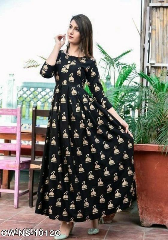 Punjabi Maxi Printed Gown Heavy Crepe Fabric/Punjabi Maxi bercetak kain krep berat