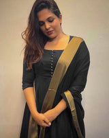 Punjabi Georgette Gown With Lace Dupatta