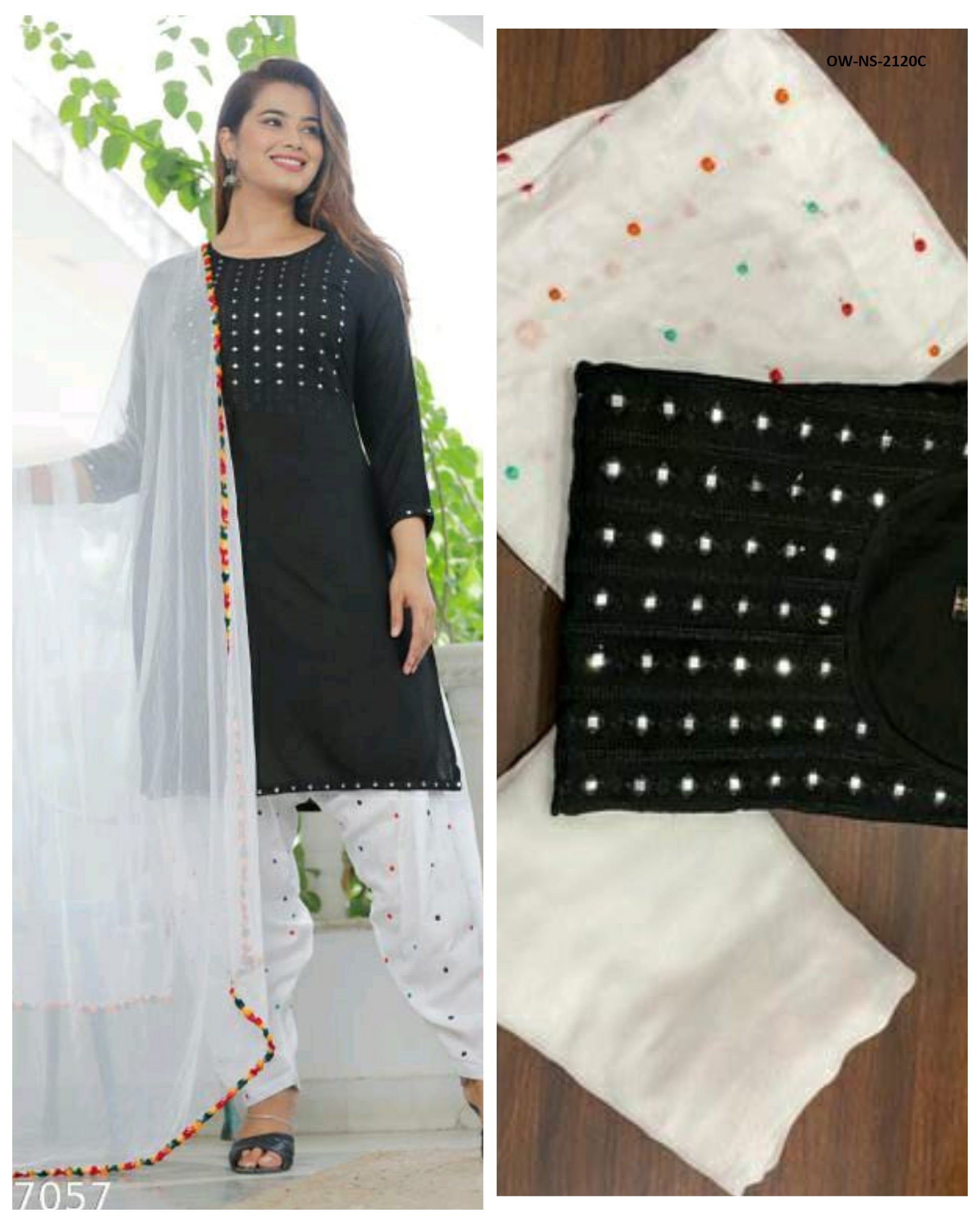 Embroidered Pure Rayon Kurti and Patiyala with Chiffon Dupatta