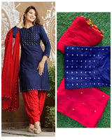 Embroidered Pure Rayon Kurti and Patiyala with Chiffon Dupatta