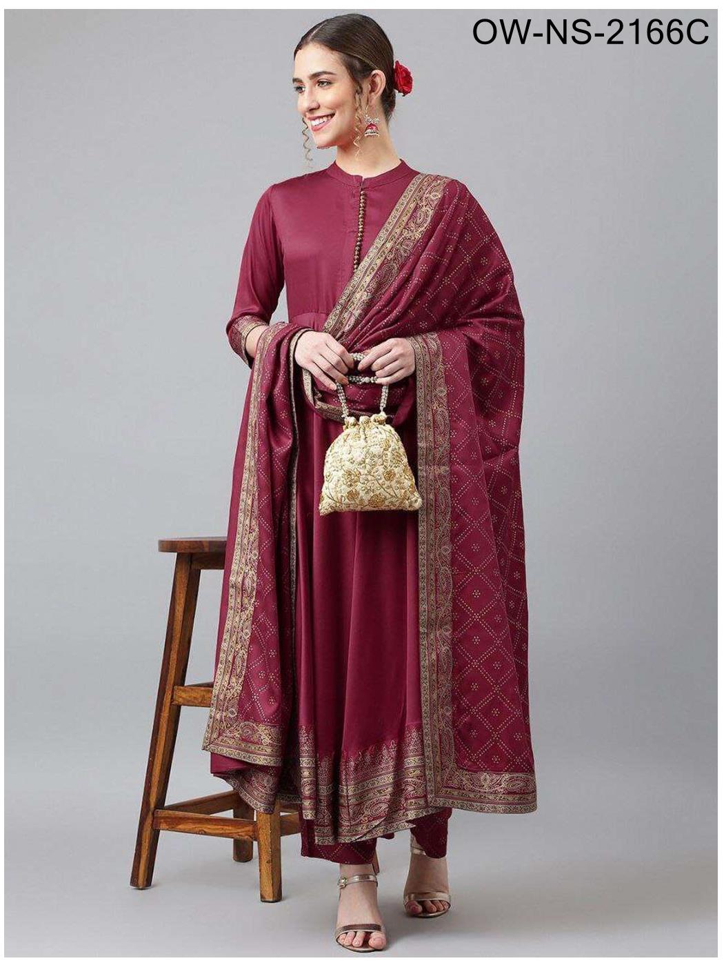 Stunning Rayon Printed Long Gown Pant & Dupatta Ensemble