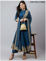 Stunning Rayon Printed Long Gown Pant & Dupatta Ensemble