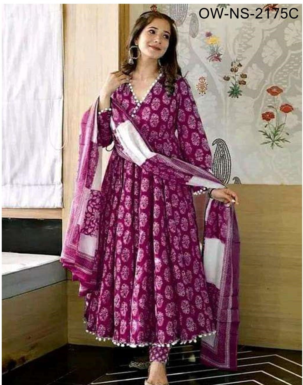 Pure Cotton Digital Print Round Kurti, Pant, and Dupatta Set