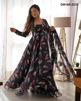 Stylish Trendy Printed Georgette Gown Set With Dupatta