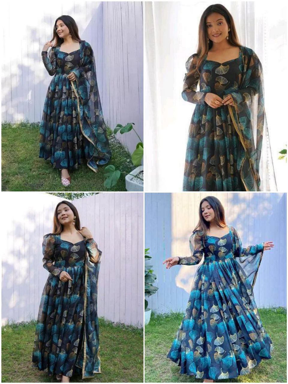 Stylish Trendy Printed Georgette Gown Set With Dupatta