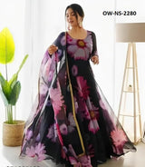 Stylish Trendy Printed Georgette Gown Set With Dupatta