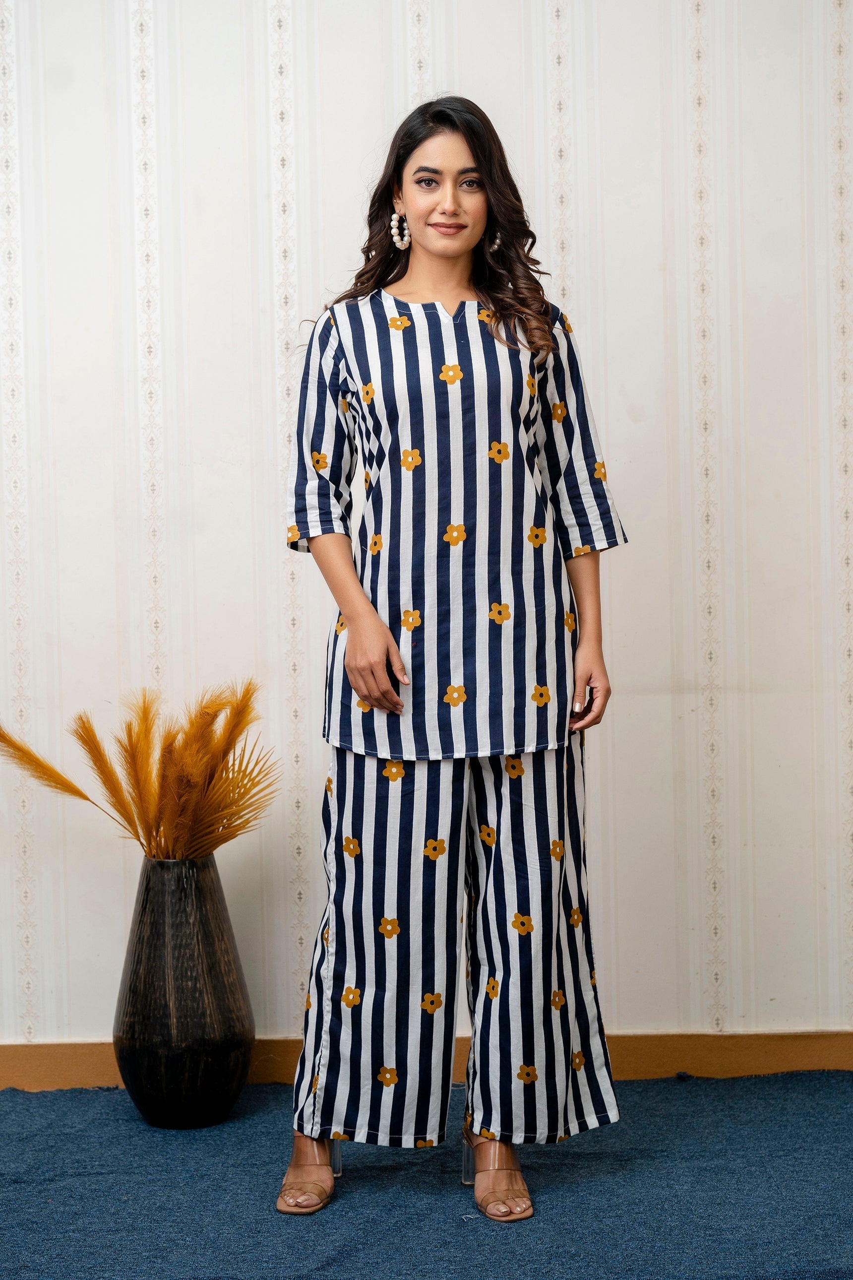 Ocean Stipes Blue Rayon  Co-ord set