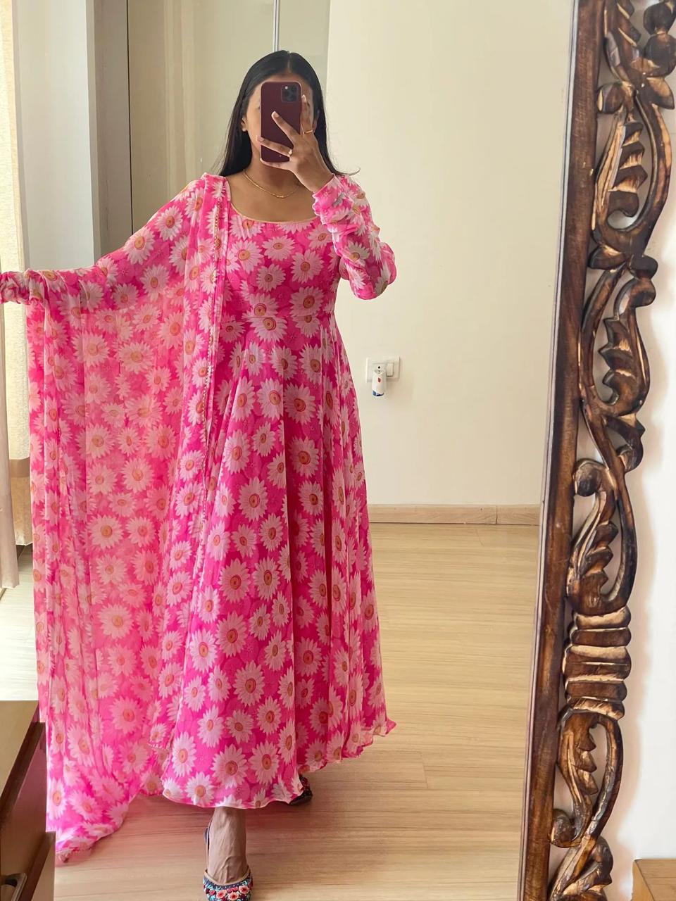 Set Gaun Georgette Bercetak Bergaya Bergaya Dengan Dupatta