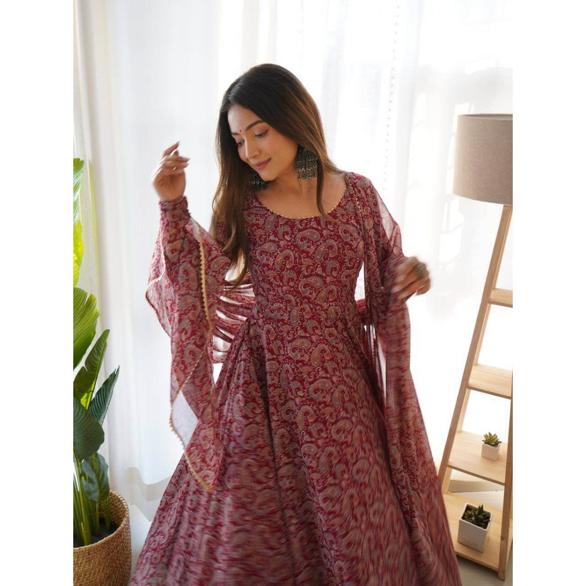 Set Gaun Georgette Bercetak Bergaya Bergaya Dengan Dupatta
