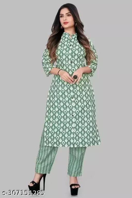 Trendy Cotton Printed Kurti and Pant Set for Everyday Wear