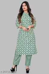 Set Kurti &amp; Seluar Bercetak Wanita Rekaan Cantik – Sesuai untuk Mana-mana Musim