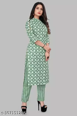 Trendy Cotton Printed Kurti and Pant Set for Everyday Wear