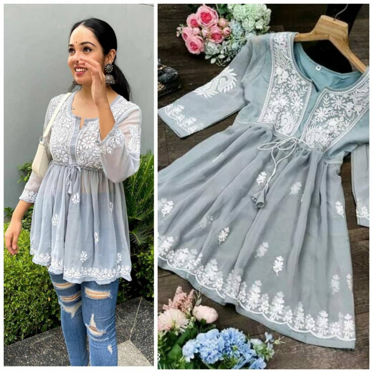 Presents Beautiful Embroidered  Chikankari Short Kurti