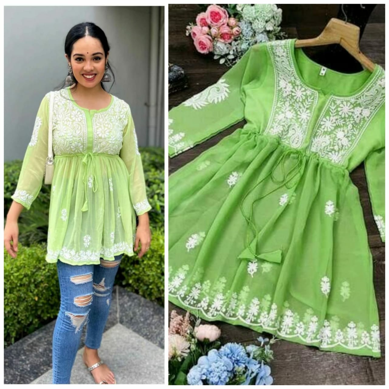 Presents Beautiful Embroidered  Chikankari Short Kurti