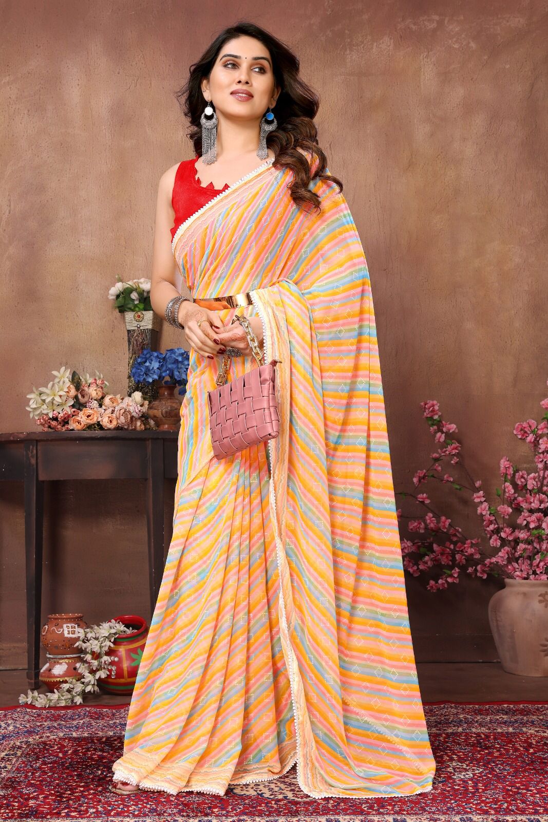 Beautiful printed ready to wear saree with small beautiful lace