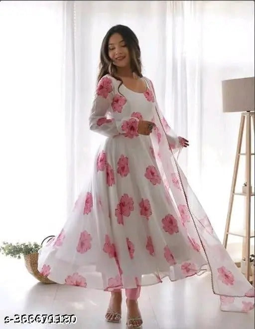 Set Gaun Georgette Bercetak Bergaya Bergaya Dengan Dupatta 