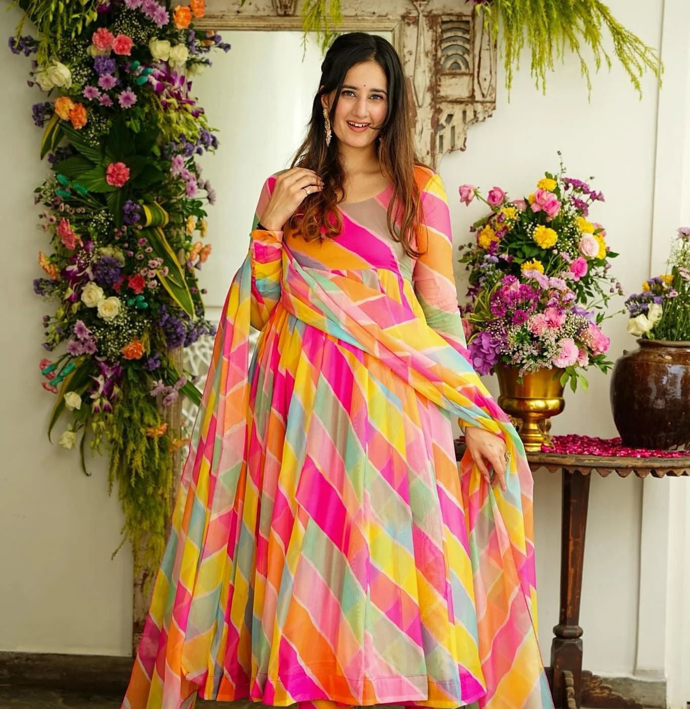 Set Gaun Georgette Bercetak Bergaya Bergaya Dengan Dupatta 